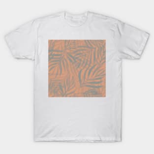 Digital palm leaves in blue and coral T-Shirt